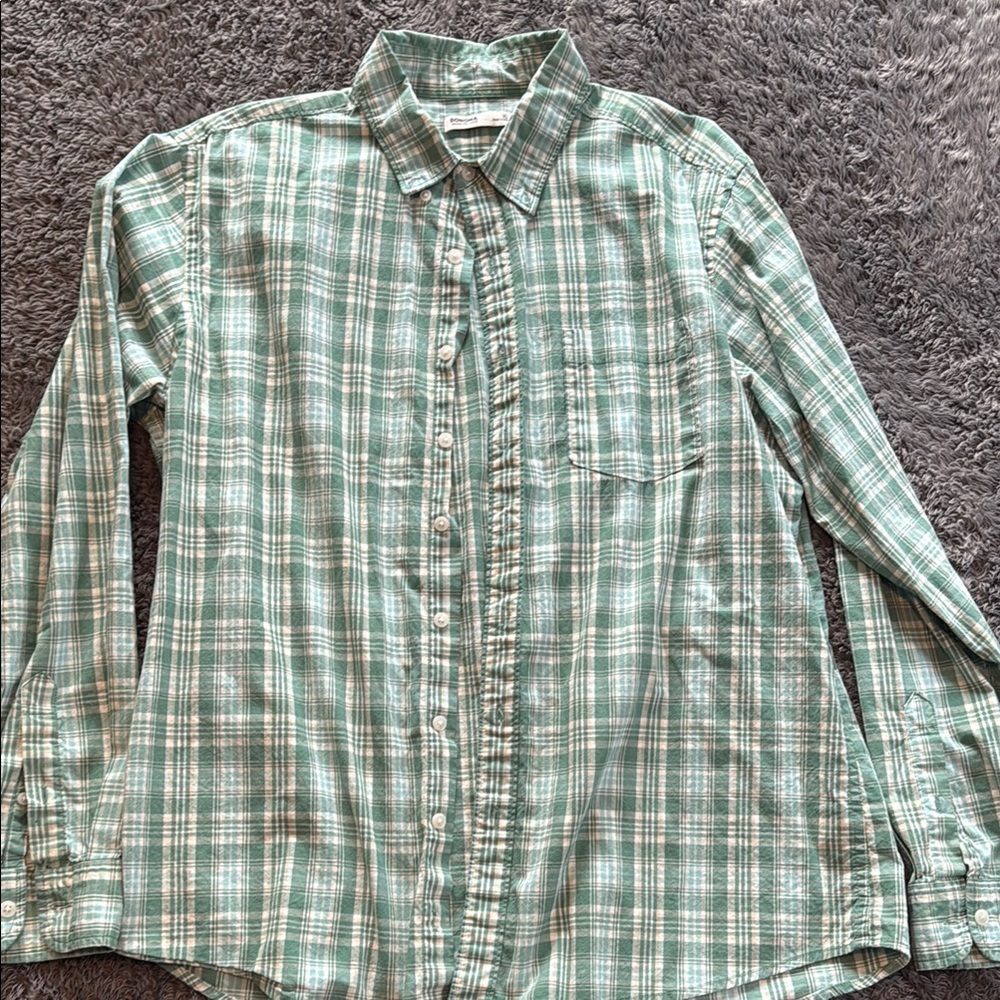 Casual Green Plaid Button Down Shirt